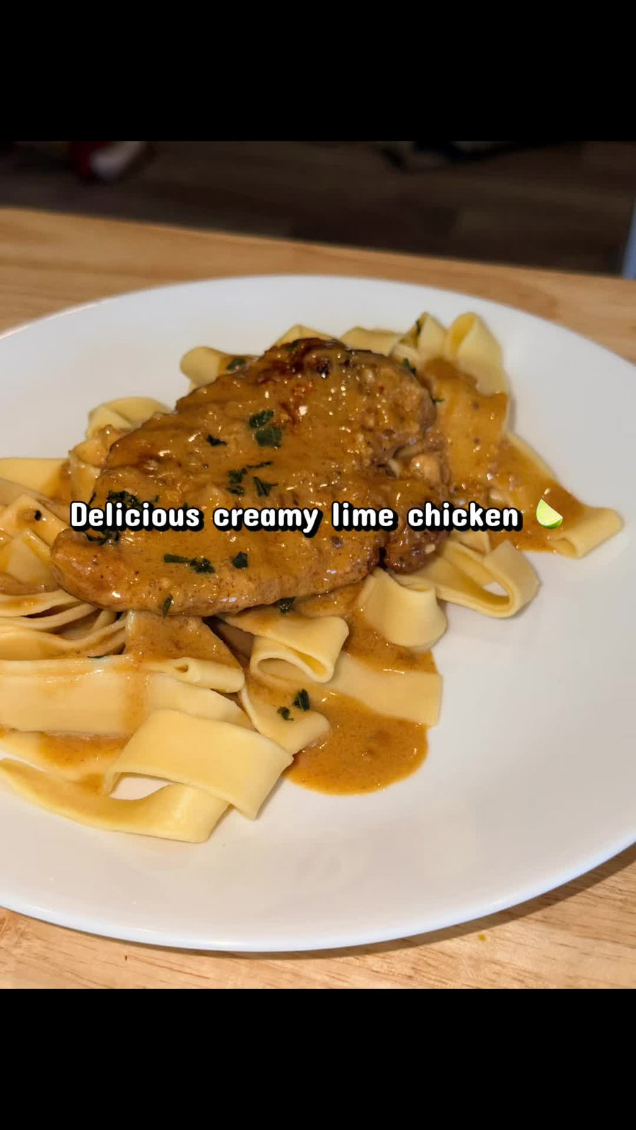 Creamy lime chicken over egg noodles