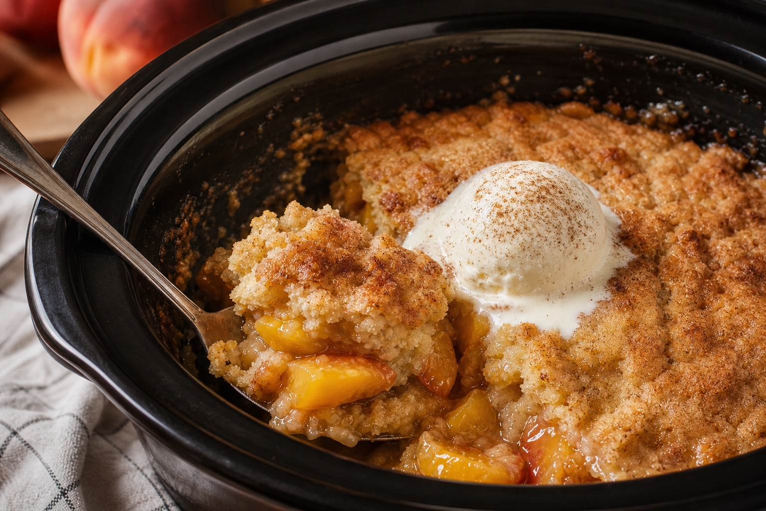 Crockpot peach cobbler dump cake