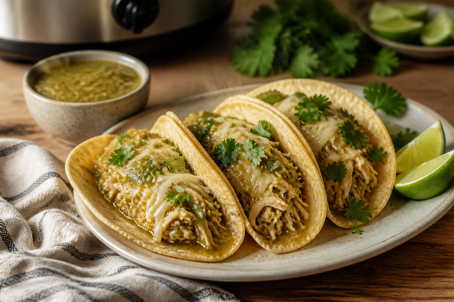 Crockpot Salsa Verde Chicken Tacos