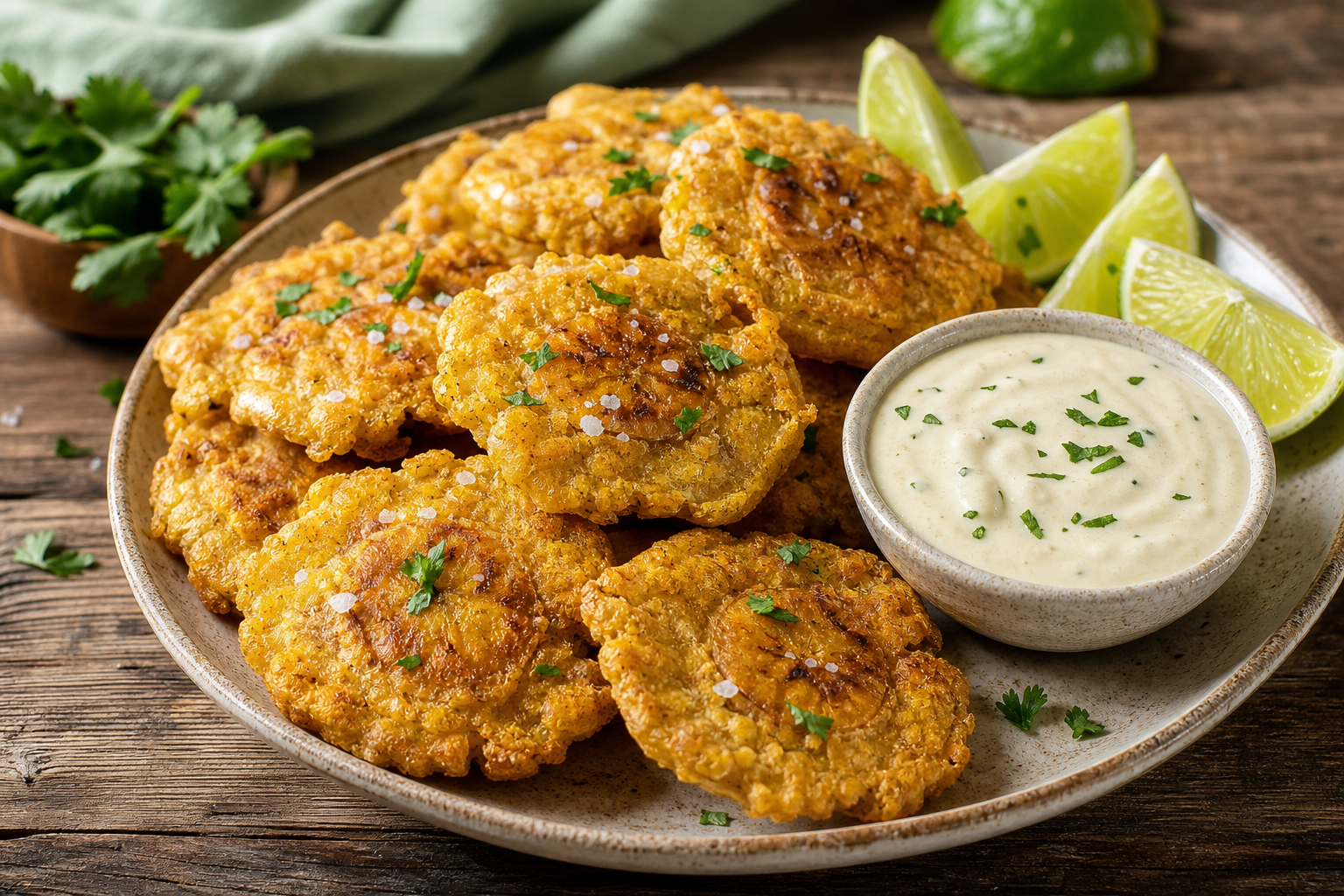 Patacones with garlic sauce